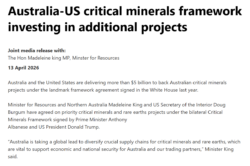 Government media release announcing Australia–US framework backing over $5 billion for Australian critical minerals and rare earth projects