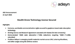 Adisyn (ASX: AI1) ASX announcement of exclusive worldwide stealth drone graphene licence with Ramot Tel Aviv University