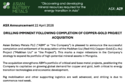 Asian Battery Metals (ASX: AZ9) ASX announcement confirming Maikhan Uul copper-gold project acquisition and imminent drilling