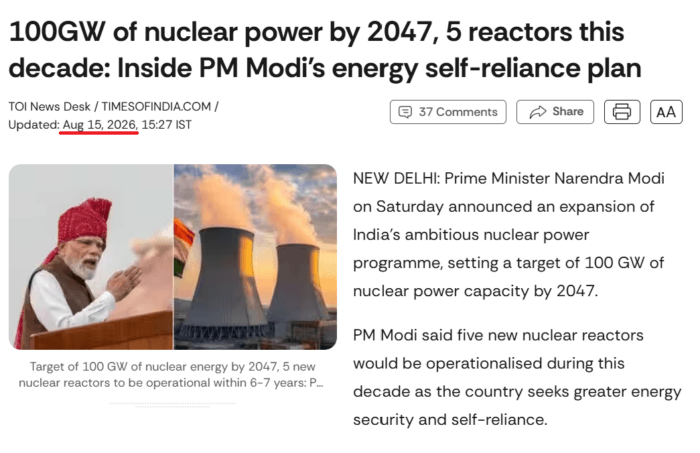 India targets 100GW of nuclear power by 2047, with five new reactors planned this decade under Modi’s energy strategy.