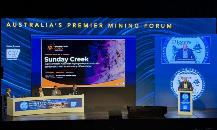 Southern Cross Gold presents its Sunday Creek gold-antimony project at the 2026 Diggers & Dealers Mining Forum.