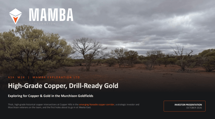 Mamba Exploration investor presentation highlighting high-grade copper and drill-ready gold exploration in WA’s Murchison Goldfields.