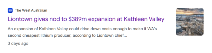The West Australian reports Liontown has approved a $389 million expansion of its Kathleen Valley lithium operation.